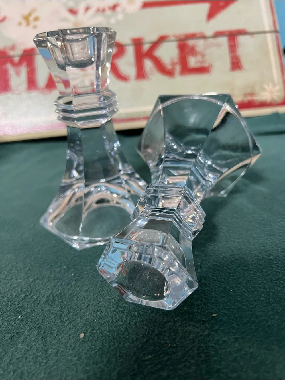 Pair of Vintage Lead Crystal Art Deco Style Candle Holders